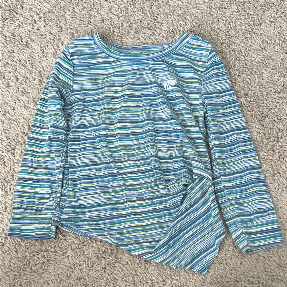 Marika Toddler Blue Striped Long Sleeve Asymmetrical Bottom Shirt